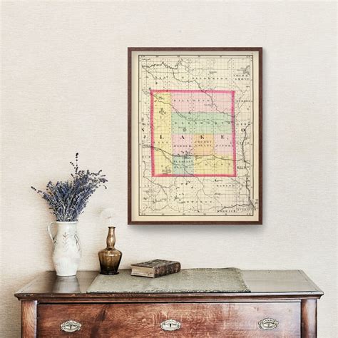 Vintage Map of Lake County Michigan, 1873 by Ted's Vintage Art