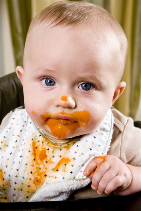 Messy Baby Wearing Bib After Eating Solid Food Stock Image - Image of feeding, looking: 11032073