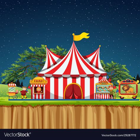 Circus scene with tent and lion in cage Royalty Free Vector