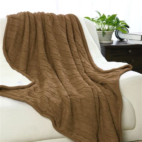 Cable Knit Reversible Fleece Throw Blanket, 50"x60", Brown - Walmart.com - Walmart.com