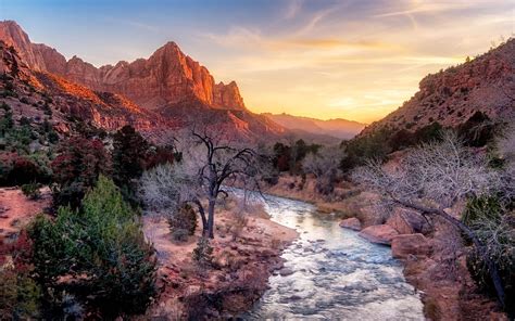 Virgin river valley Zion National Park canyon Utah USA Autumn landscape nature : Wallpapers13.com