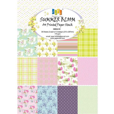 JAGS Printed Design Paper A4 13 Designs 39 Sheets 160 gsm - Summer Bloom