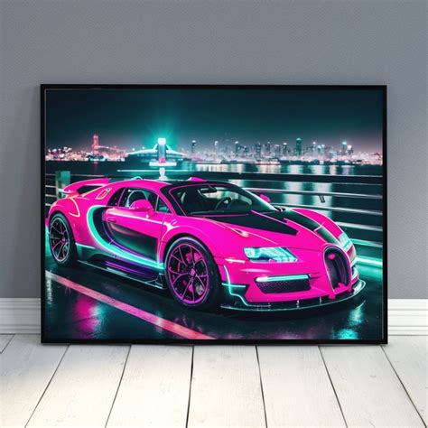 Bugatti Neon Style Four Digital Downloads Sports Car Wall Art Home ...