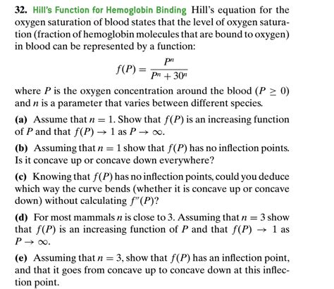 Solved 32. Hill's Function for Hemoglobin Binding Hill's | Chegg.com