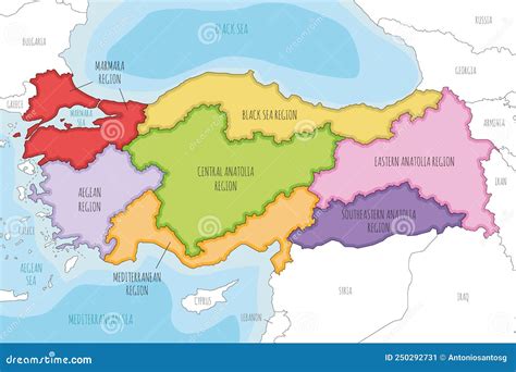 Vector Illustrated Map of Turkey with Regions and Geographical ...