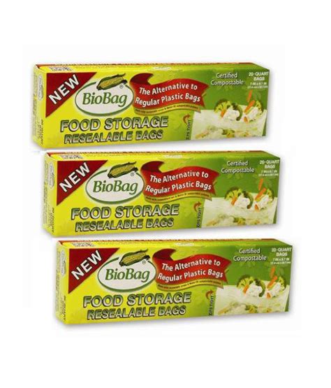 (3 Pack) Biobag Resealable Food Storage Bags 20 Plastic Bags Per Box ...