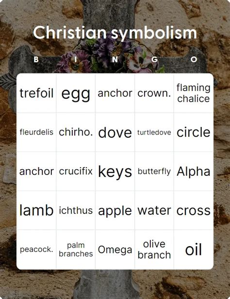 Christian Symbolism Bingo Card Template - Bingo Card Creator