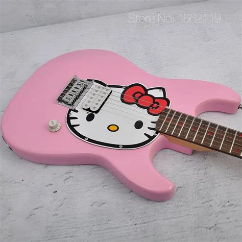 Top Qualtiy Pink Color ST Electric Guitar with Hello Kitty pickgurd for Child girl Cartoon ...