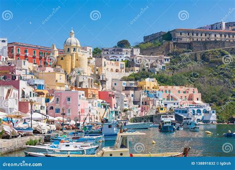 Marina Corricella in Sunny Day on Procida Island, Italy Editorial ...