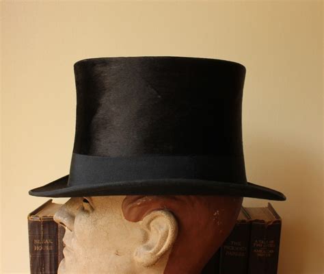 Large Antique Top Hat. Vintage Black Moleskin Silk English Hat Co Large ...