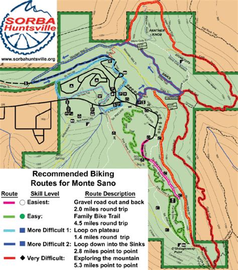 Monte Sano State Park Bike Routes Map - huntsville alabama • mappery