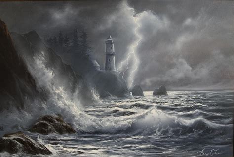 Lighthouse Storm Painting by George E Lee