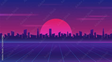 Retro future 80s style sci-fi wallpaper. Futuristic night city ...