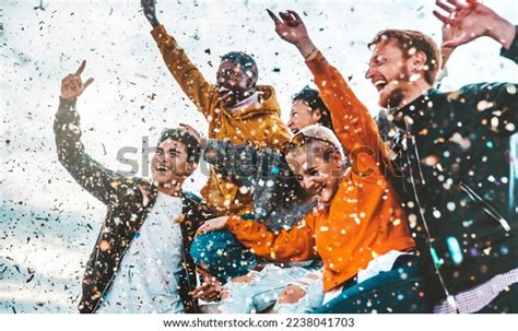 Crowd Multiracial People Celebrating Success Victory Stock Photo ...