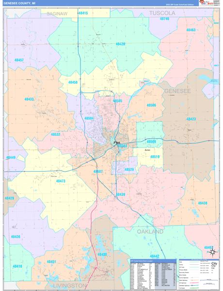 Genesee County, MI Wall Map Color Cast Style by MarketMAPS - MapSales