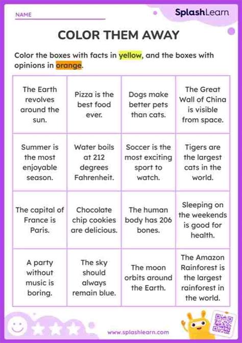 Sorting Facts and Opinions - ELA Worksheets - SplashLearn