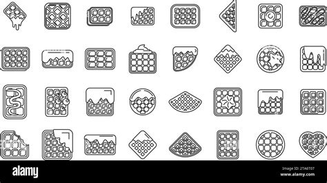 Belgian waffles icons set outline vector. Belgium appetizer cream ...