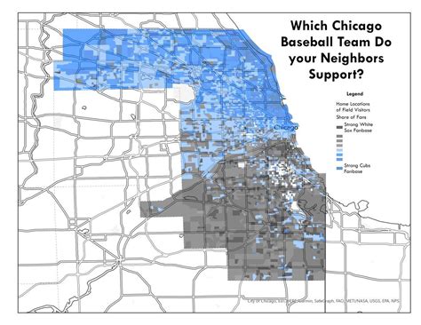 Home locations of Chicago baseball fans, based on stadium visitation. : r/MapPorn