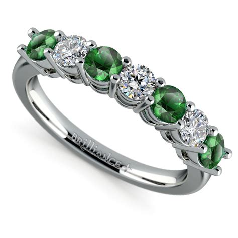 Seven Stone Diamond And Emerald Ring In Platinum