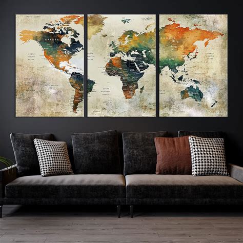 World Map Poster,Push Pin Map Poster,Push Pin World Map,World Map Travel,World Map Wall Decal ...