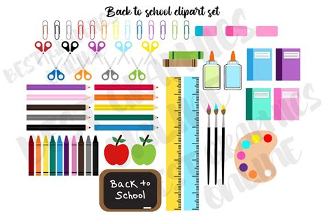 Kids Back to School Supplies Clipart Set Graphic by bestgraphicsonline ...