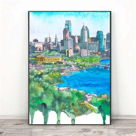 Philadelphia Skyline Print Poster Philly Wall Art Travel | Etsy