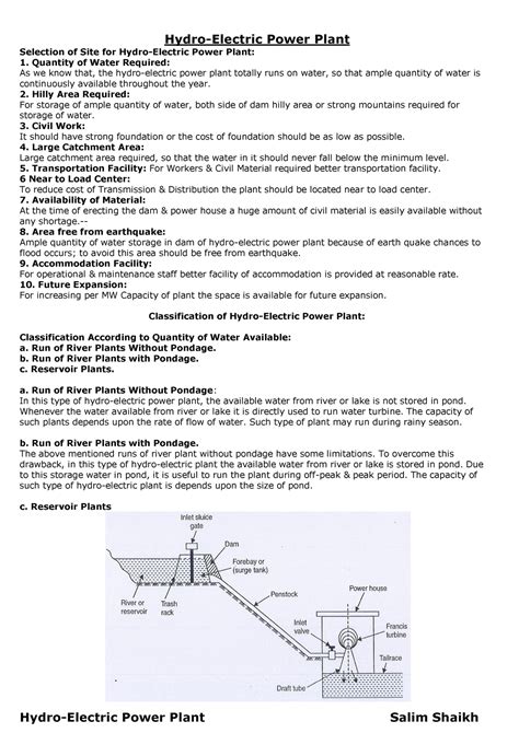 Hydro Power Plant - Lecture notes 1-2 - Hydro-Electric Power Plant Selection of Site for - Studocu