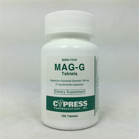 Mag-G Magnesium Gluconate Dietary Supplement Tablets, 100 Count - Walmart.com