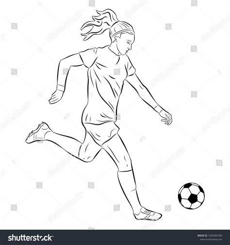 isolated illustration of woman soccer player , black and white drawing, white background #Ad , # ...