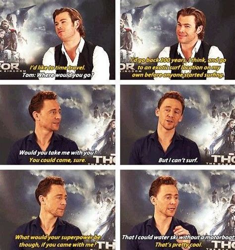 Tom Hiddleston and Chris Hemsworth | Chris hemsworth, Marvel jokes ...