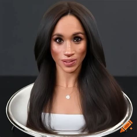 Stylized head of meghan markle on a serving tray on Craiyon
