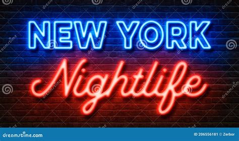 Neon Sign on a Brick Wall - New York Nightlife Stock Image - Image of party, york: 206556181