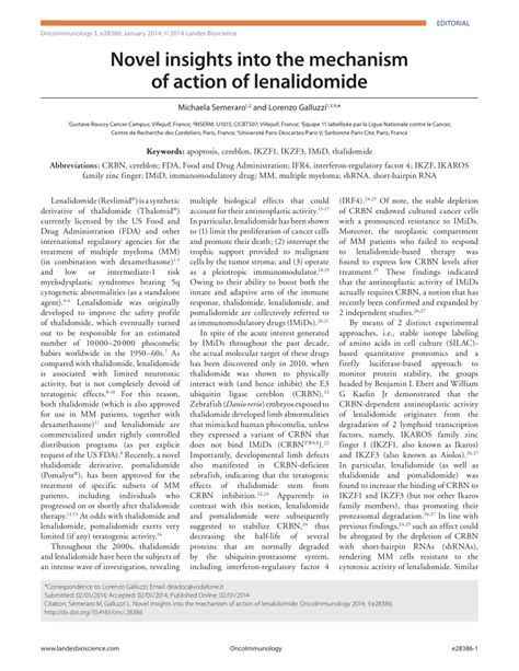 (PDF) Novel insights into the mechanism of action of lenalidomide