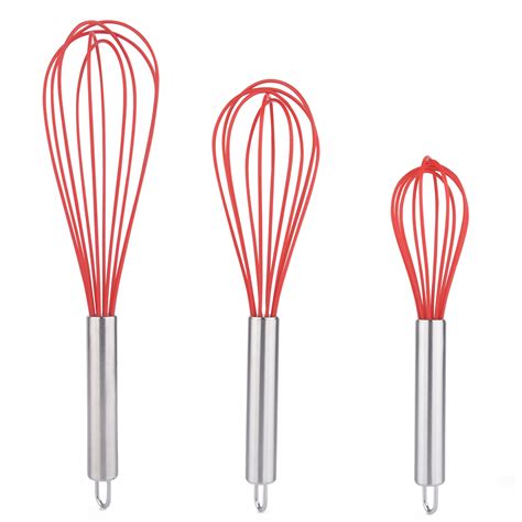 DRAGONN Red Silicone Whisks with Stainless Steel Handles, Set of 3 (DN-KW-WK3R) - Walmart.com ...