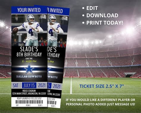 Football Ticket Invitation NFL Ticket Invite Dallas Cowboys | Etsy