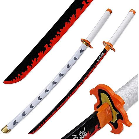 Buy s Demon Slayer Cosplay Katanas Blade Weapon Prop Rengoku Kyoujurou Japanese Katana Hand-made ...