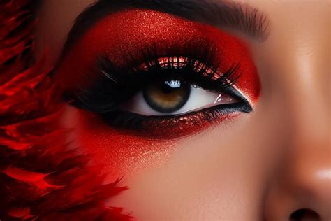 Premium AI Image | Closeup shoot of female model with bright red eye makeup