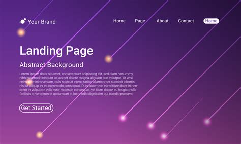 Landing Page Website Template Vector. Shooting star decoration. Abstract colorful gradient ...