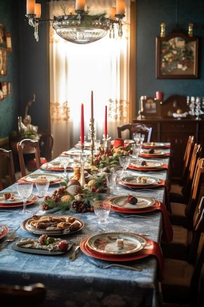 Premium Photo | Family dinner table set for a festive meal created with generative ai