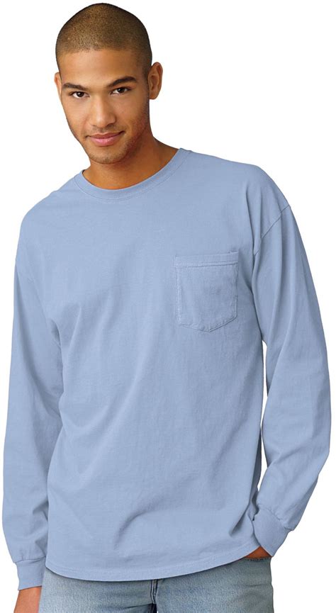 Hanes Men's Tagless Long Sleeve T Shirt with Pocket 5596 | eBay