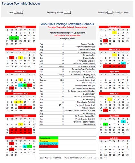 PTS School Calendar Updates | Portage High School