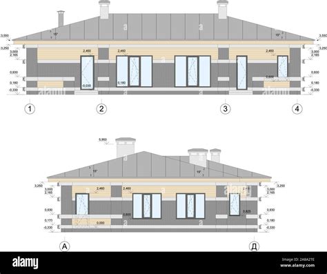 Set of detailed private house facade elements, architectural technical ...