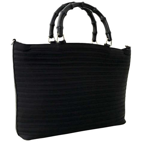 80'S Gucci Soft Side Leather and Wood Bamboo Handle Large Tote Handbag For Sale at 1stDibs