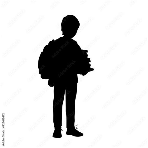 Silhouette school boy with backpack holding books Stock Vector | Adobe Stock