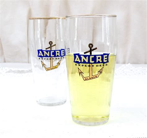 RESERVED FOR EMMA 2 Vintage French Beer Glasses Ancre Export Beer From Alsace in Eastern France ...