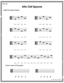 Alto Clef Lines and Spaces Worksheets by The Music Cabinet | TPT