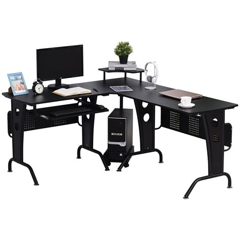 HomCom L-Shaped Corner Computer Office Desk Workstation with Rolling ...