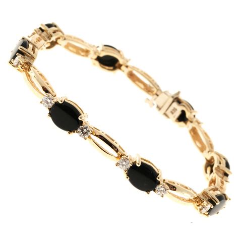 Black Oval Onyx Diamond Gold Link Bracelet For Sale at 1stdibs