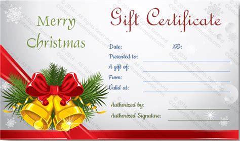 Christmas bells gift certificate template