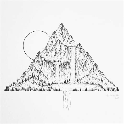 Like the way the water falls from the mountain | Waterfall drawing ...